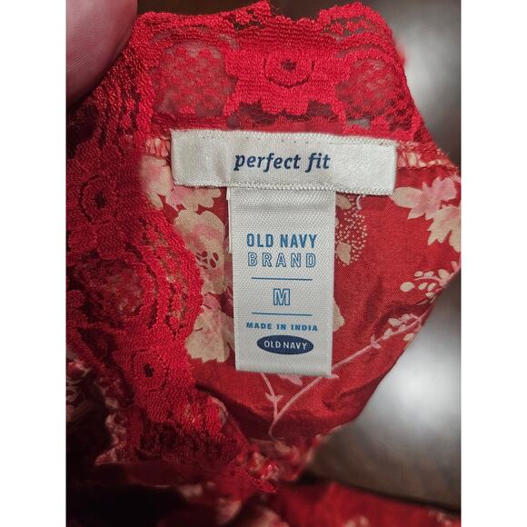 Vintage Old Navy y2k Silk Lace Trim Cami Tank Red White Floral Size Babydoll M - Picture 6 of 7